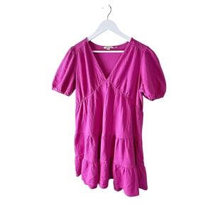 Boden Pink Textured V Neck Tiered Short Sleeve Casual Mini Dress Size 10R
